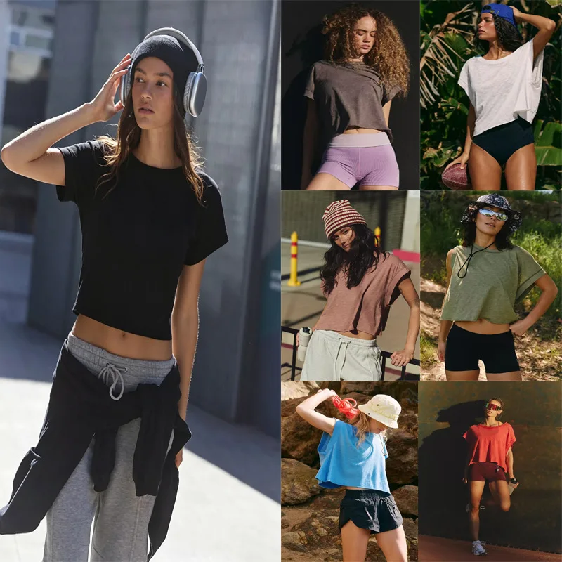 

Sports T-shirt Women's Loose Breathable Back Cross Hollow Blouse Top