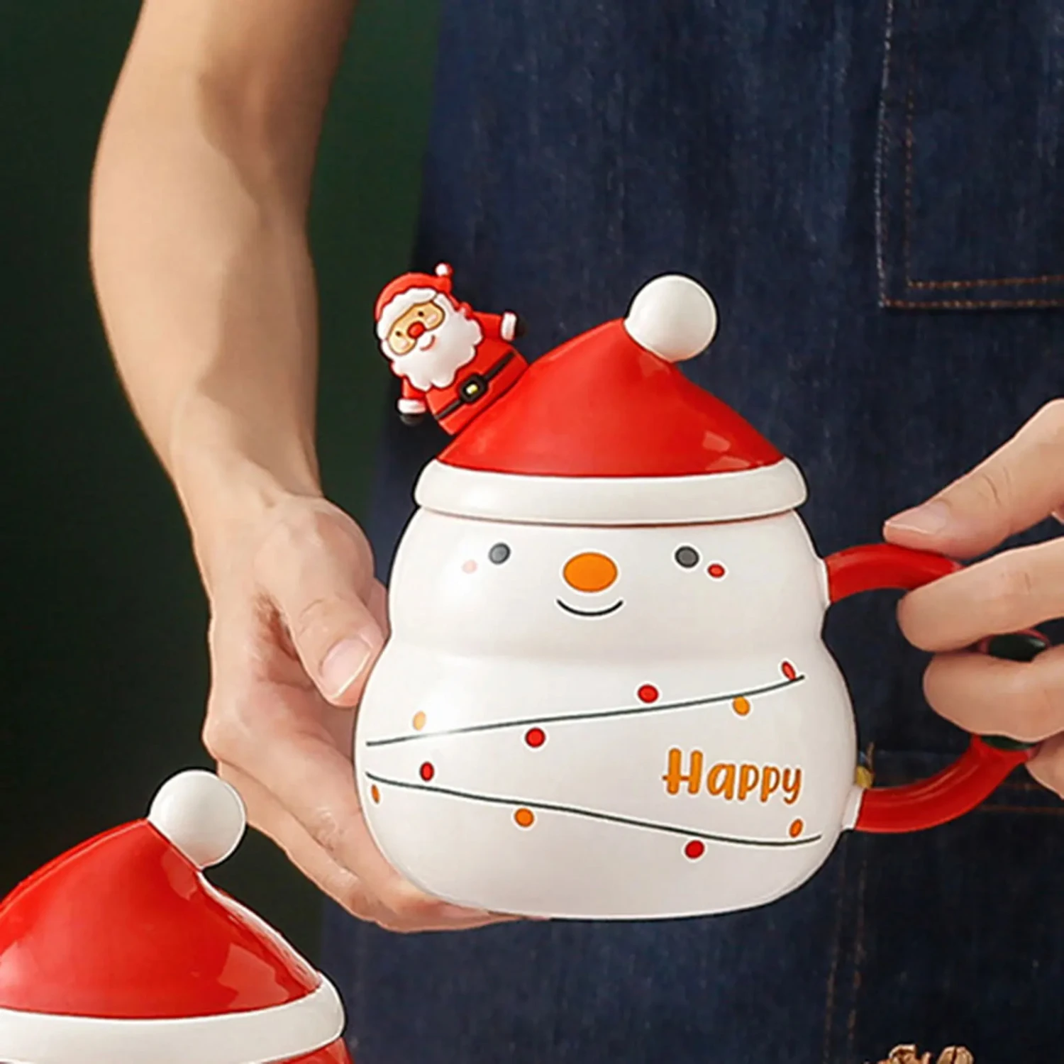 

Christmas Coffee Mug with Santa Claus Figurine Novelty Juice Water Cups Reusable Daily Using Birthday Gift Office