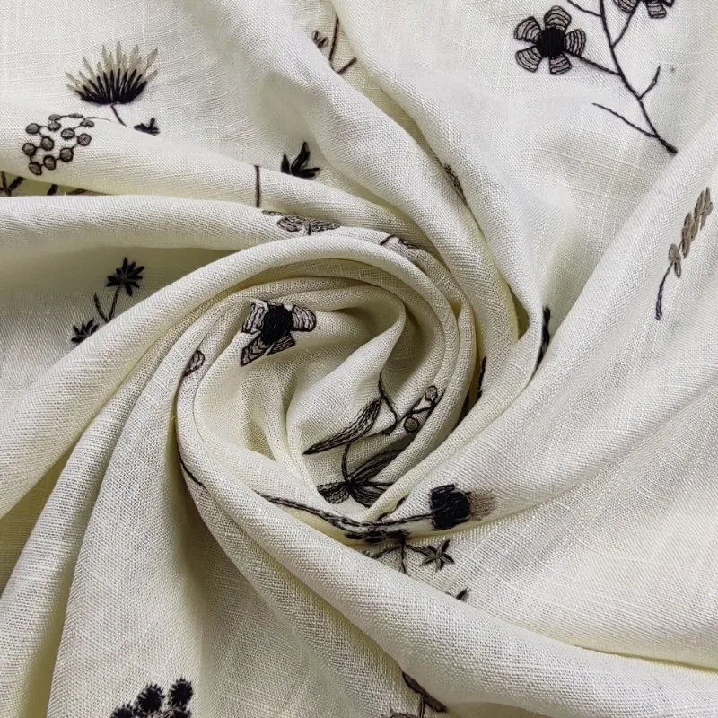 Linen Cotton Embroidery Fabric for Dresses and Home Decoration Diy Handmade Fabric By The Yard