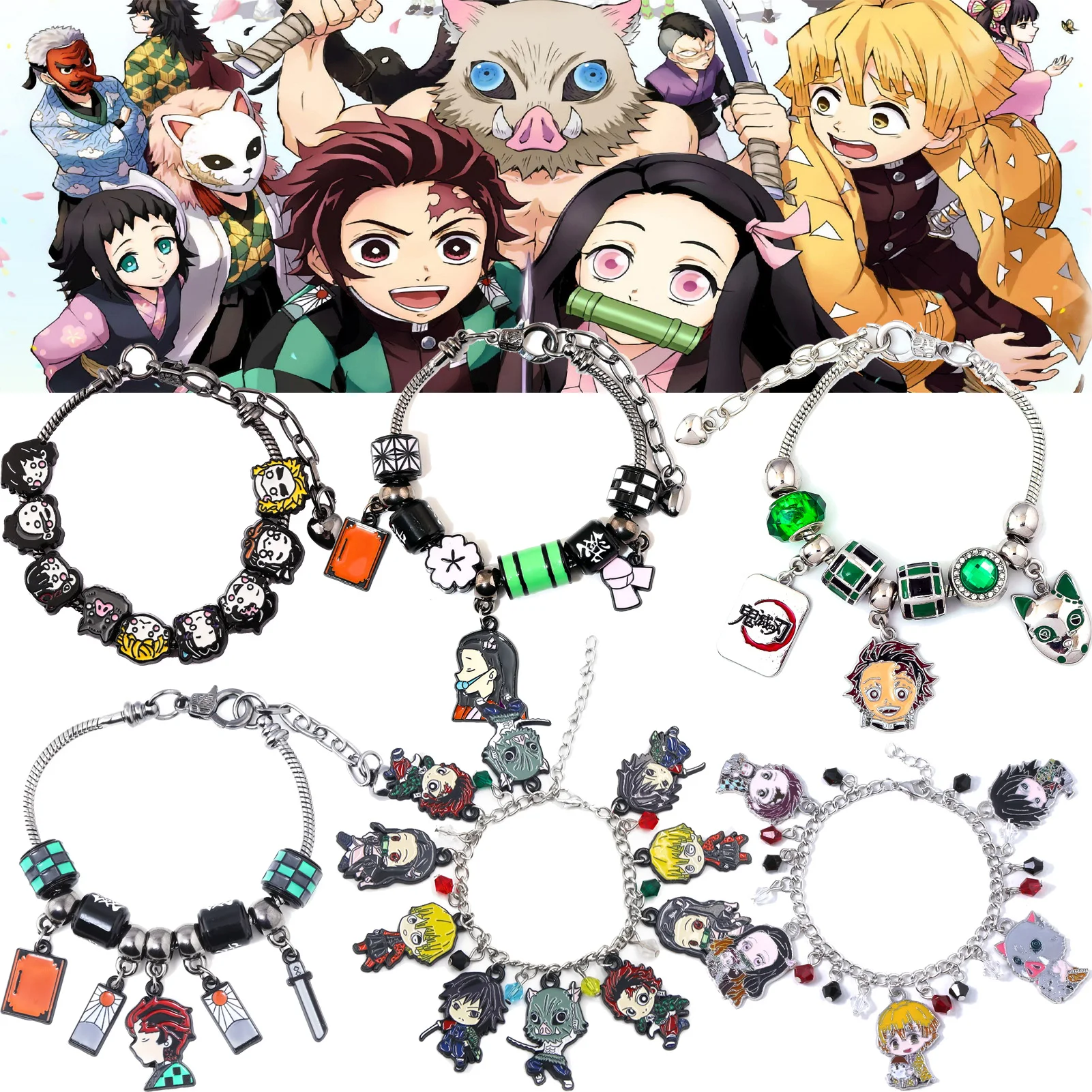 Pulsera de Anime japonés Demon Slayer Kimetsu no Yaiba para hombre, brazalete de personaje Kamado Tanjirou, joyería para disfraz, pulseras para hombre