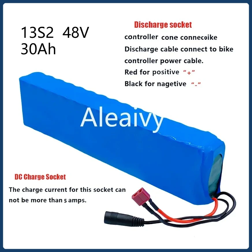 

48V 30Ah Battery 13S2P 18650 Pack with 54.6V Charger for 250W 350W 500W 750W 1000W Conversion Kit ultra-large capacity