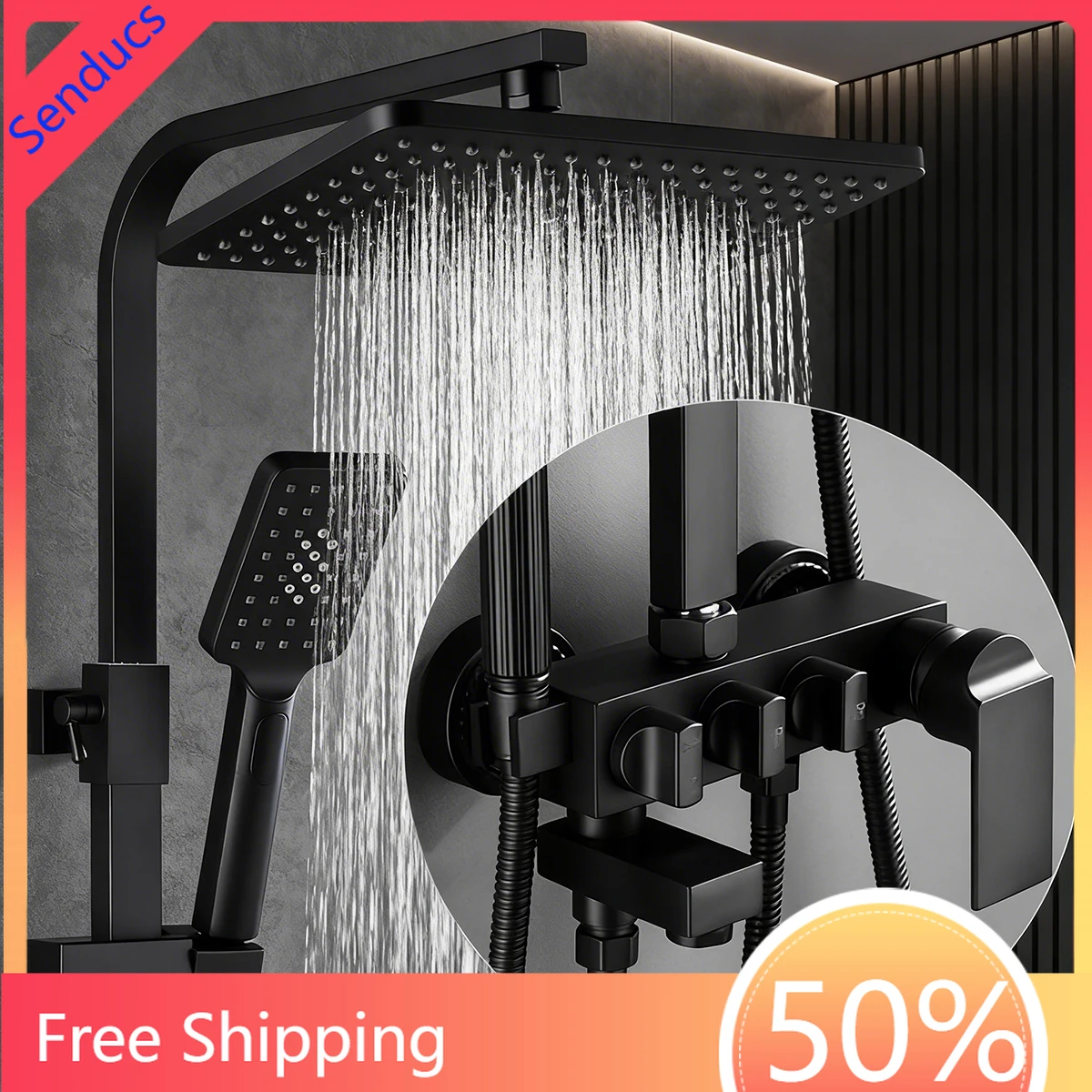 Thermostatic Bathroom Shower Set 12 Inch Rain Shower Head System Brass Hot Cold Mixer Faucet Complete Bathroom Shower Fixtures
