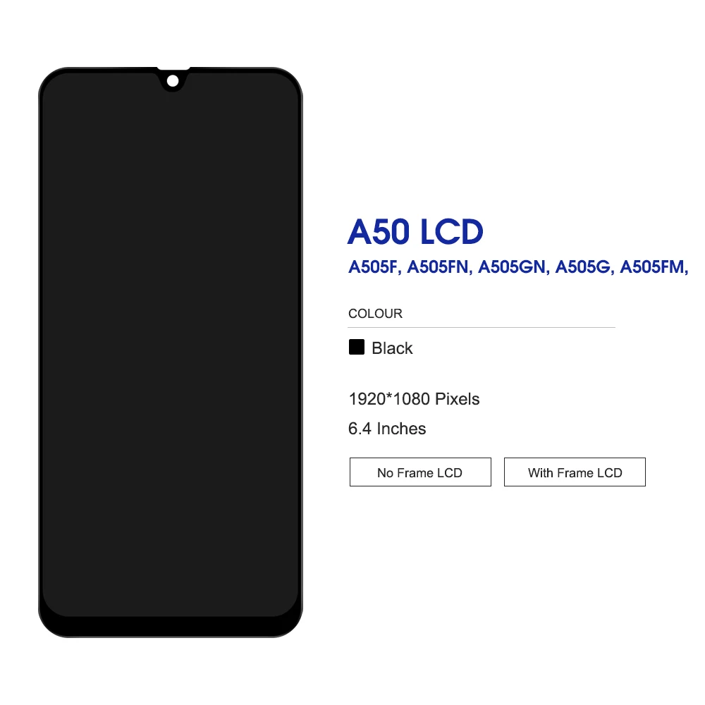 AMOLED For Samsung A50 A505/DS A505FN LCD Display Touch Screen Digitizer Assembly For Samsung A50 lcd with frame