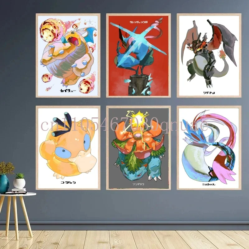 

Pokemon Anime Canvas Painting Bulbasaur Charmander Squirtle Poster and Print Watercolor Wall Art Picture Home Decor Kids Gifts