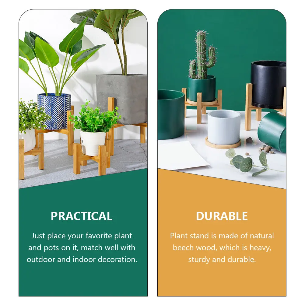 1Set Modern Natural Wood Plant Stand Sturdy Structure Anti Slip Floor Pads Plants Display Rack Indoor Garden Office Decoration