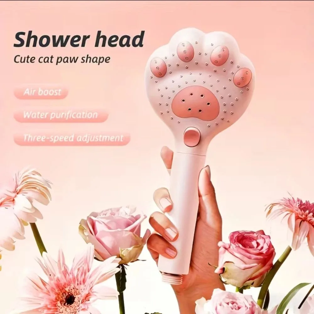 

Cute 3 Modes Shower Head Water Saving Cat Paw Design High Pressure Shower Plastic Material Easy Install Hand Shower Hanging Use