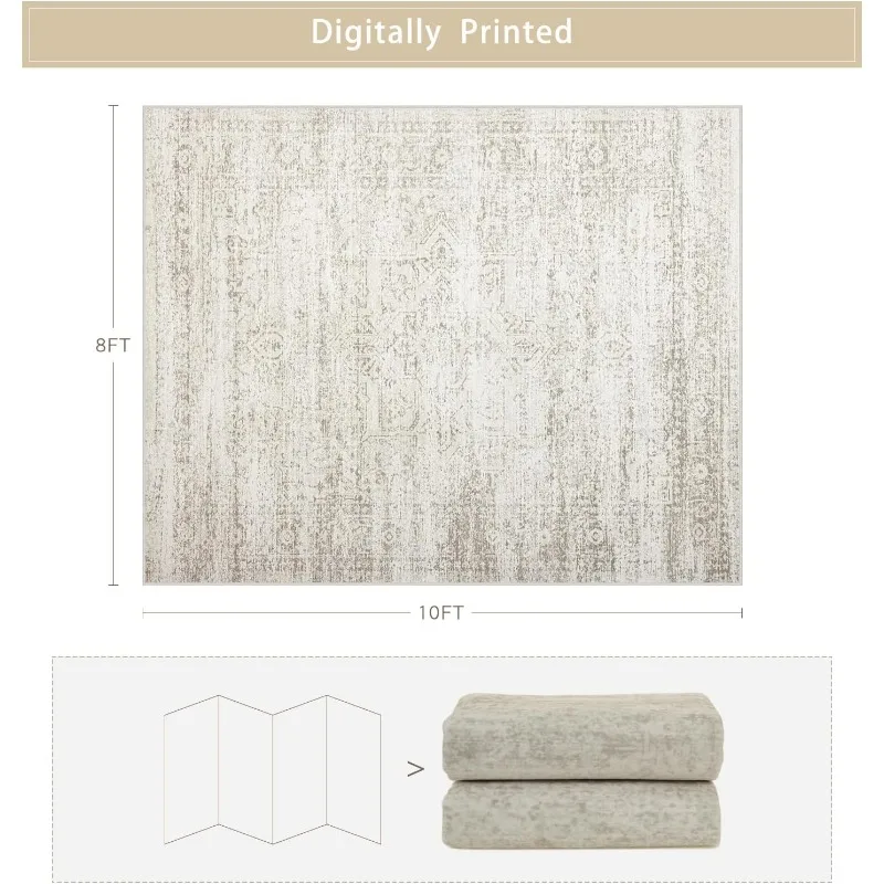 세탁 가능한 러그 8x10 거실용 러그, 침실용, 대형 카펫, 매우 부드러운 인조 양모 레트로 다이닝 룸 러그, 미끄럼 방지