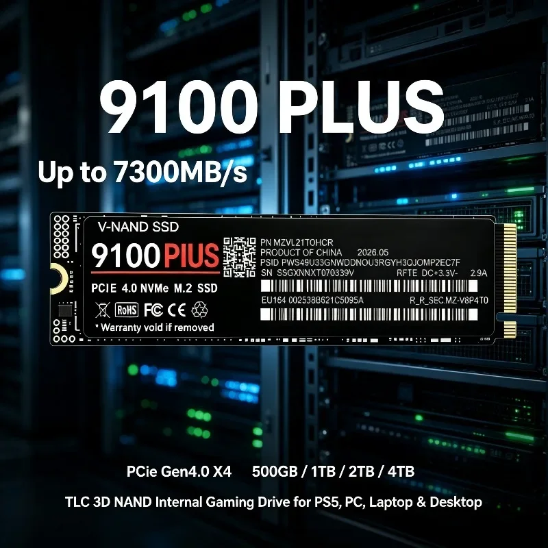 9100 PLUS M.2 2280 NVMe SSD PCIe Gen4.0 X4 500GB-4TB 7300MB/s TLC 3D NAND, Internal Gaming Drive for PS5 Laptop Desktop PC.