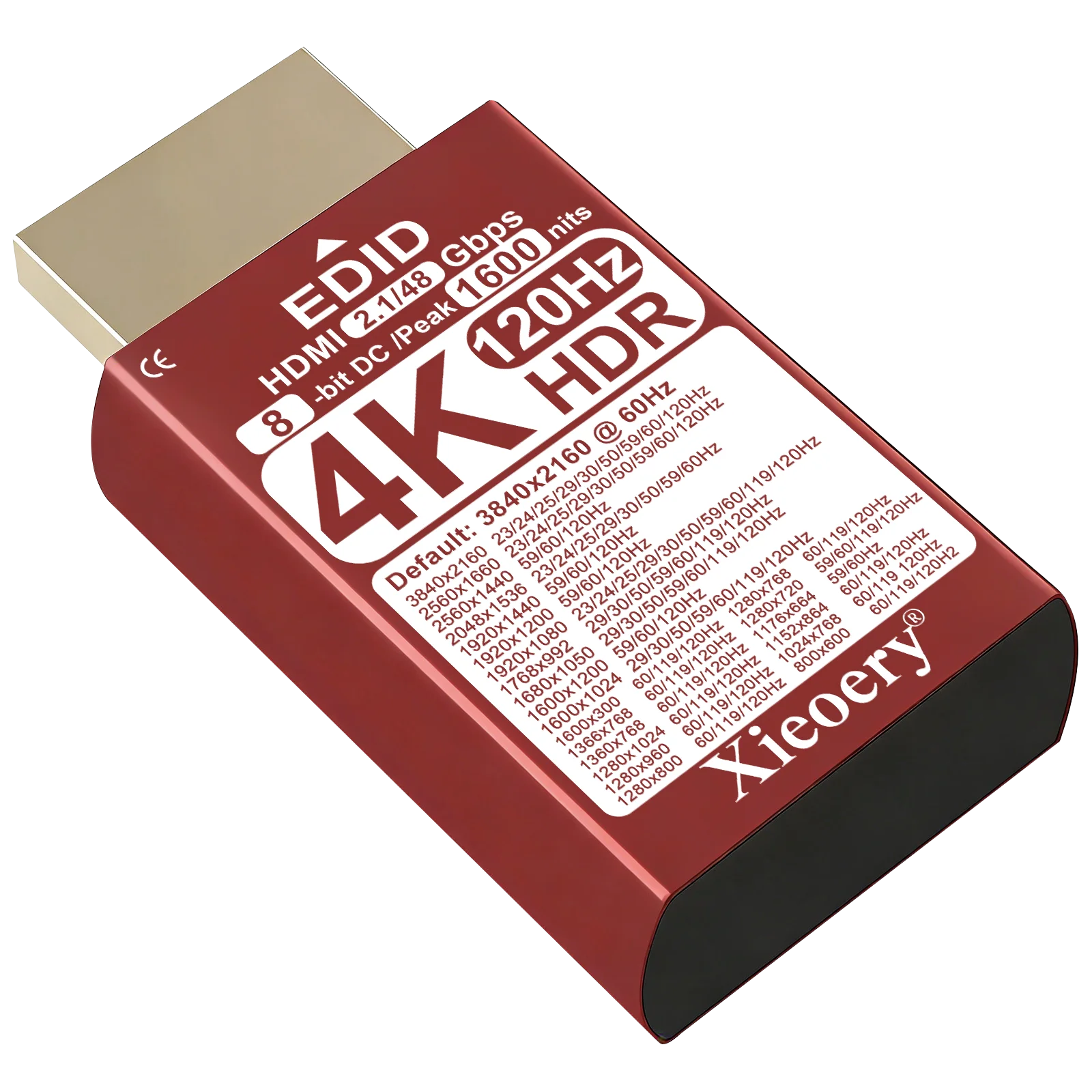 HDMI 2.1 4K 120Hz HDR EDID Emulator, 8-Bit Deep Color Dummy Plug with 1600 Nits Peak Brightness, Default 3840×2160@120Hz