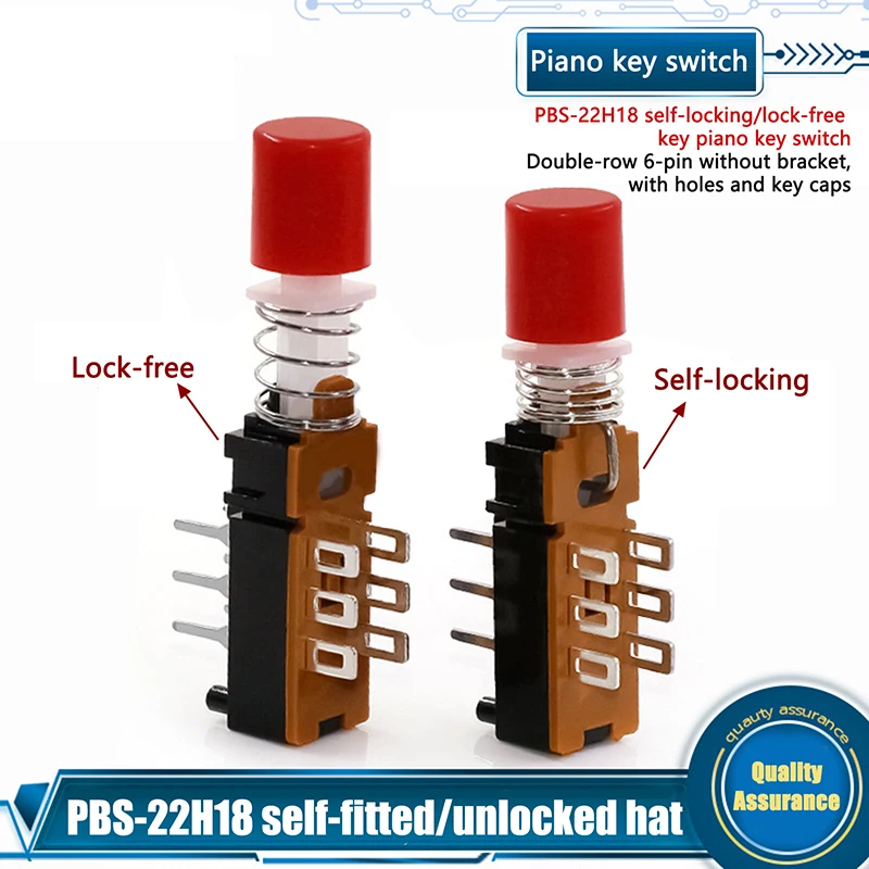 10 Pcs Button Piano Key Switch 6-Pin Linkage With/Without Lock Without Bracket Hole Connector With Cover