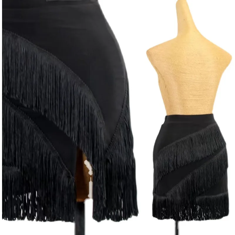 Latin Dance Skirt Adult Women Fringe Sexy Bag Hip Split Half Practice Cha Cha Modren Ballroom Colthes