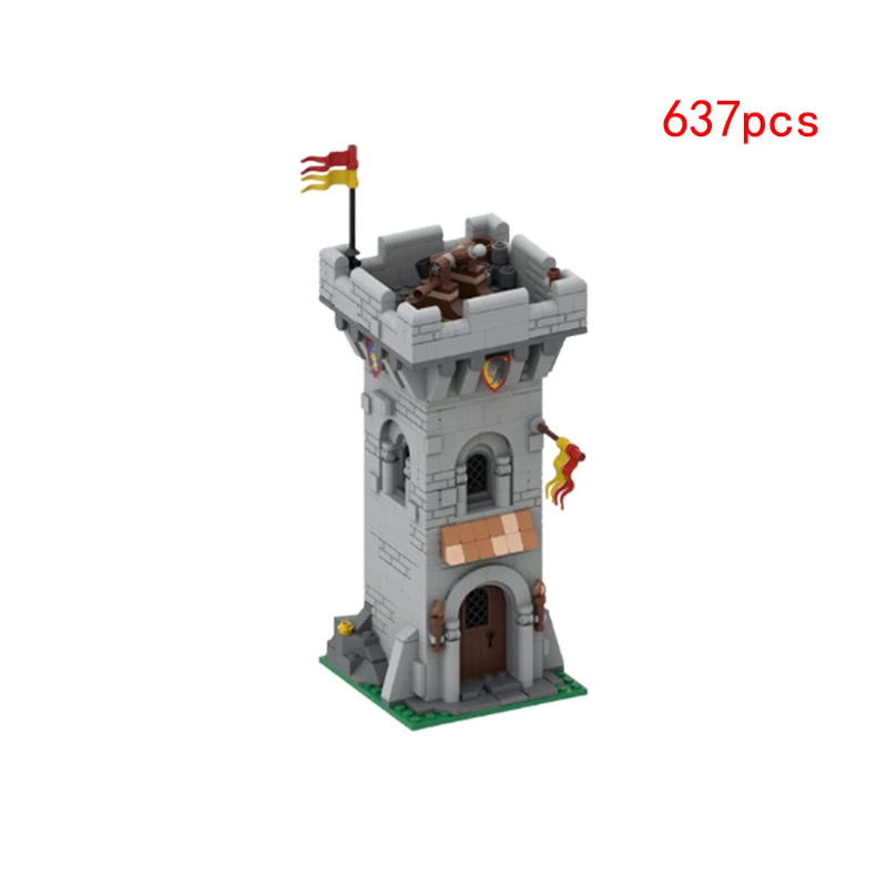 Castillo Medieval de MOC de partículas pequeñas, Serie de arquitectura, Modular, ensamblaje de rompecabezas, juguete de Adorno