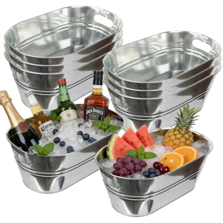 

8 Pack Galvanized Tub Metal Bucket for Drinks 4 Gallon Beverage Tub Large Ice Buckets for Parties Drink Buckets with Carry Hand