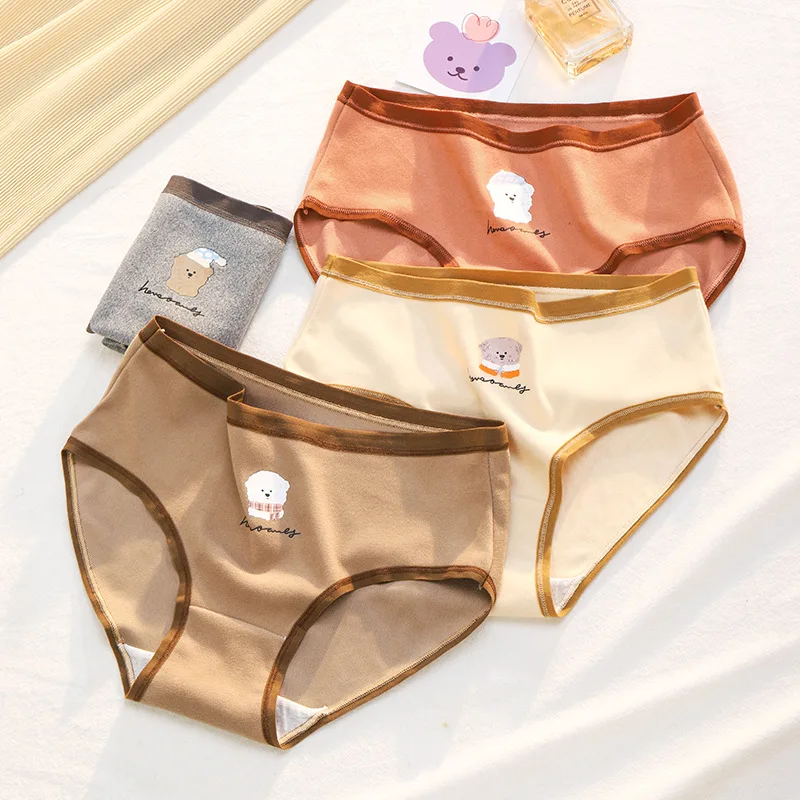 

3pcs Cute Cotton Panties Student Underwears Cartoon Print Panty Girl Briefs Breathable Soft Underpants Bear Women Sexy Lingeries