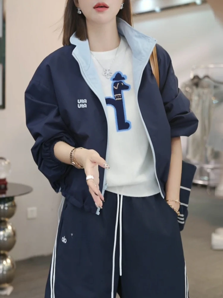 

Women's Spring Autumn New Sle Stand Collar Color Blo Jaet Coat Casual Loose Fit Breathable Long Sve Zipper Closure S...