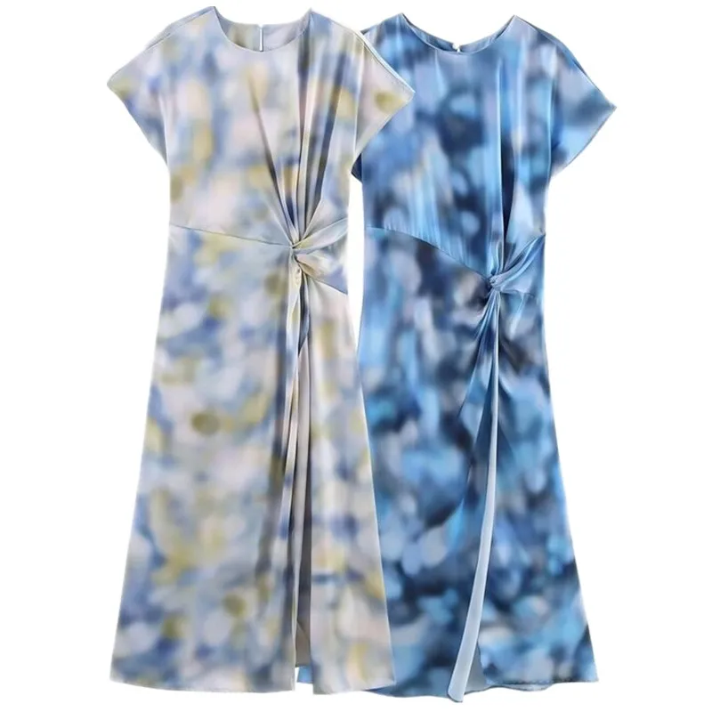 Vestido Midi de Satén de Seda con Estampado Floral Versátil para Mujer, Primavera Verano 2025, Estilo Casual, Tela de Calidad...