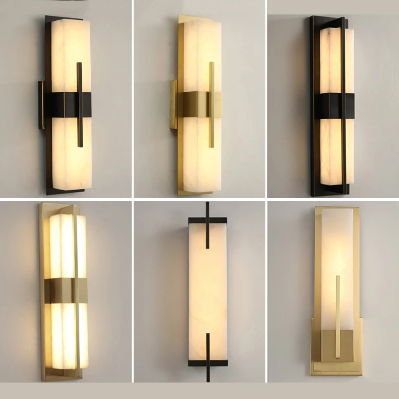 

Новый настенный светильник в китайском стиле, простой, полностью медный, с мраморными элементами, для гостиной, декоративный, атмосферный, для дома и виллы, модель RO.