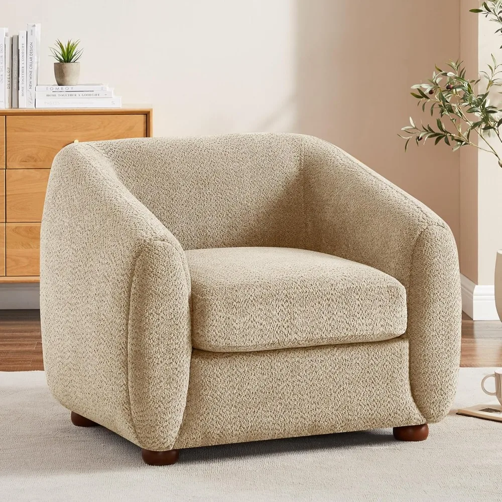 Accent Chair for Living Room, Upholstered Armchair with Linen Fabric, Single Sofa Chair with Solid Wood Legs