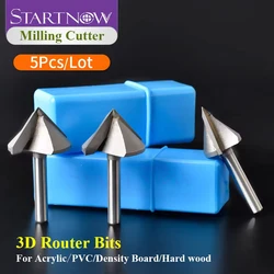 Startnow 5PCS Milling Cutters 60 90 120 Degrees Acrylic PVC MDF Hard Wood CNC Tool Router Engraving Bit End Mills 3D Router Bits