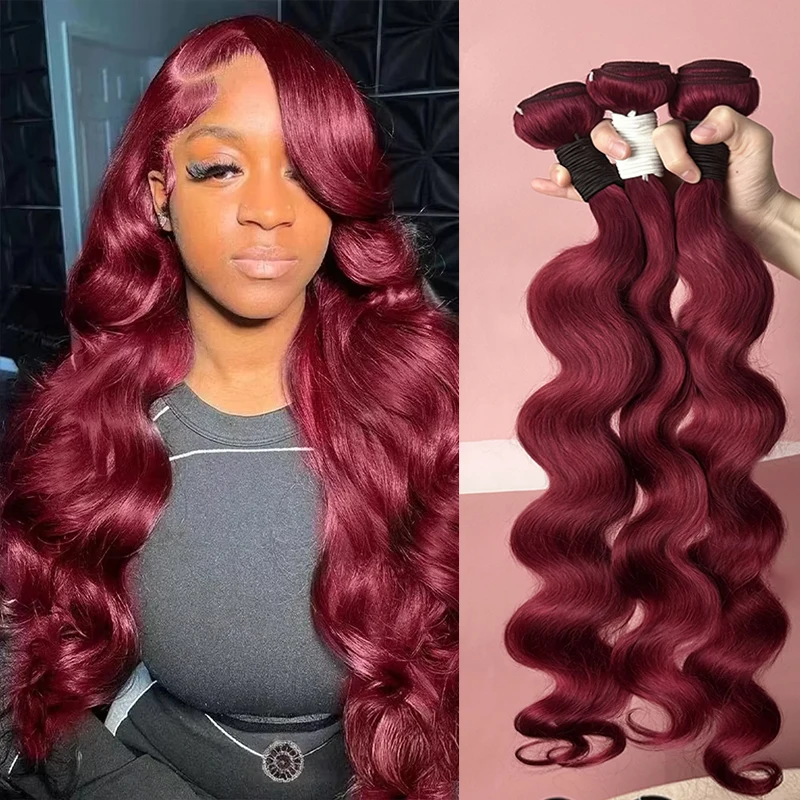 

16A 99j Burgundy Body Wave Bundles 100% Human Hair Colored Wine Red 3 4 Pcs Unprocessed Raw Real Human Hair Extensions Bundles