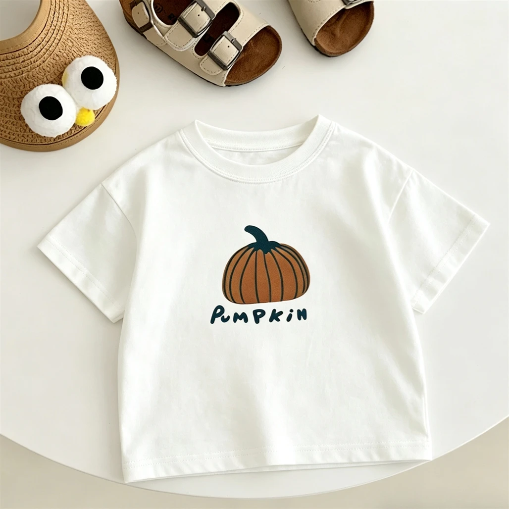 Cute Tees Short Sleeve Baby Boys Girls Fashion Casual Summer Clothes Round Neck Base Shirt Pumpkin Print T-shirt For Children