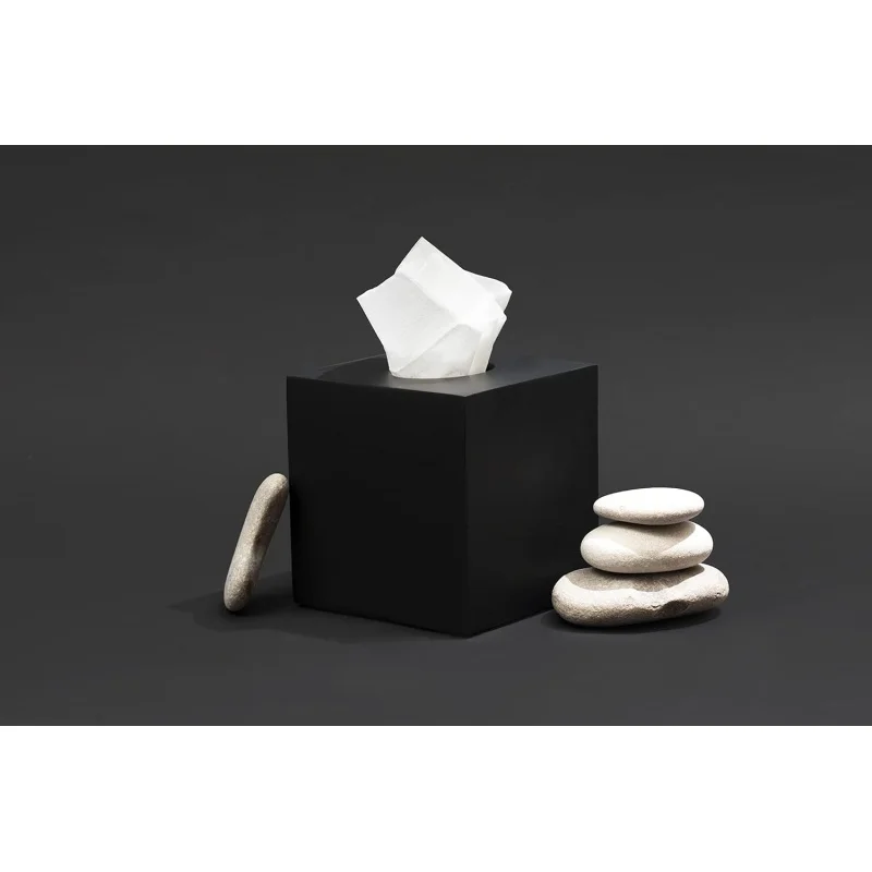 Matte Black Square Tissue Box Cover