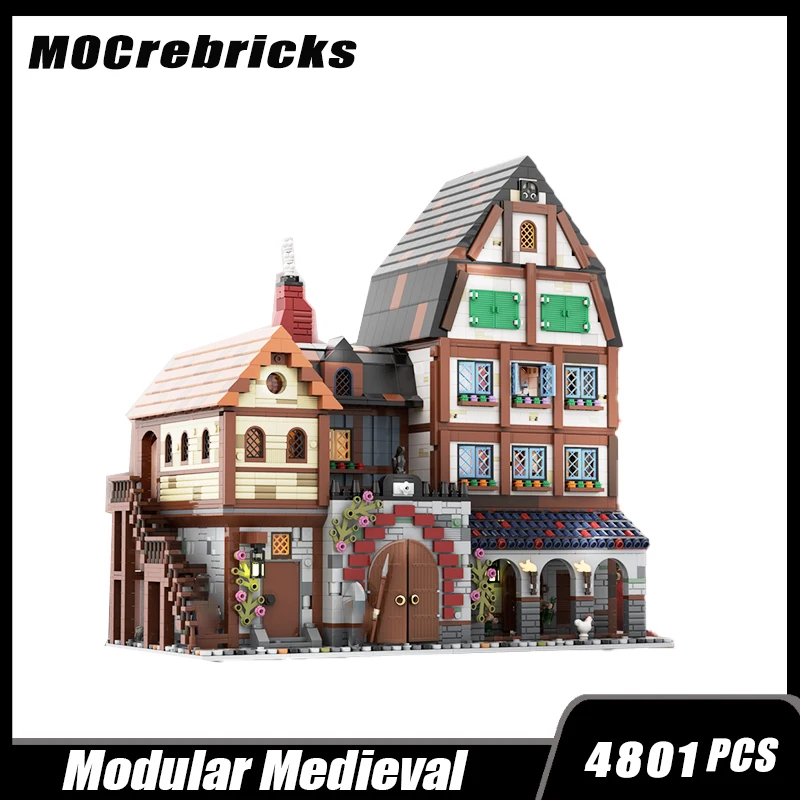 Classical Street View Medieval French House Castle Architecture Module Building Block Village Scene Model Children's Bricks Toys