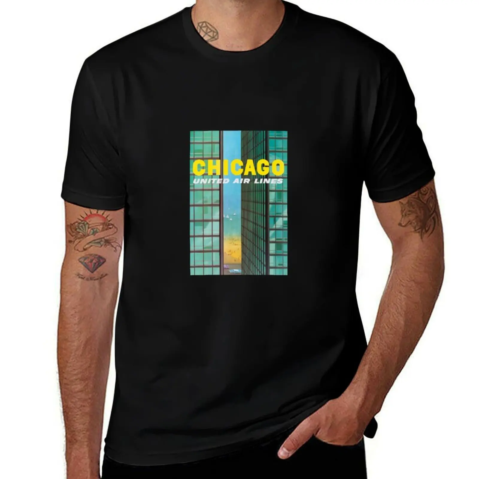 

United Air Lines Chicago (Skyscraper) Vintage Travel Ad T-Shirt Plus Size Everyday Tee Shirt