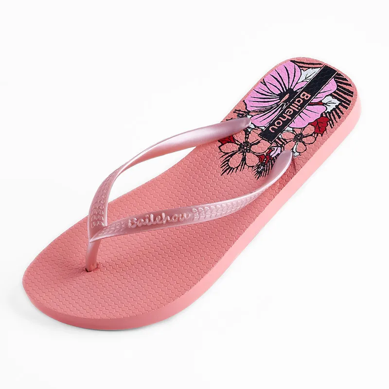 New 2022 Non Slip Comfortable Anti-odor Floral Soft Sole Beach Flip Flops Women Summer Flat Heels Home Slippers Gilrs