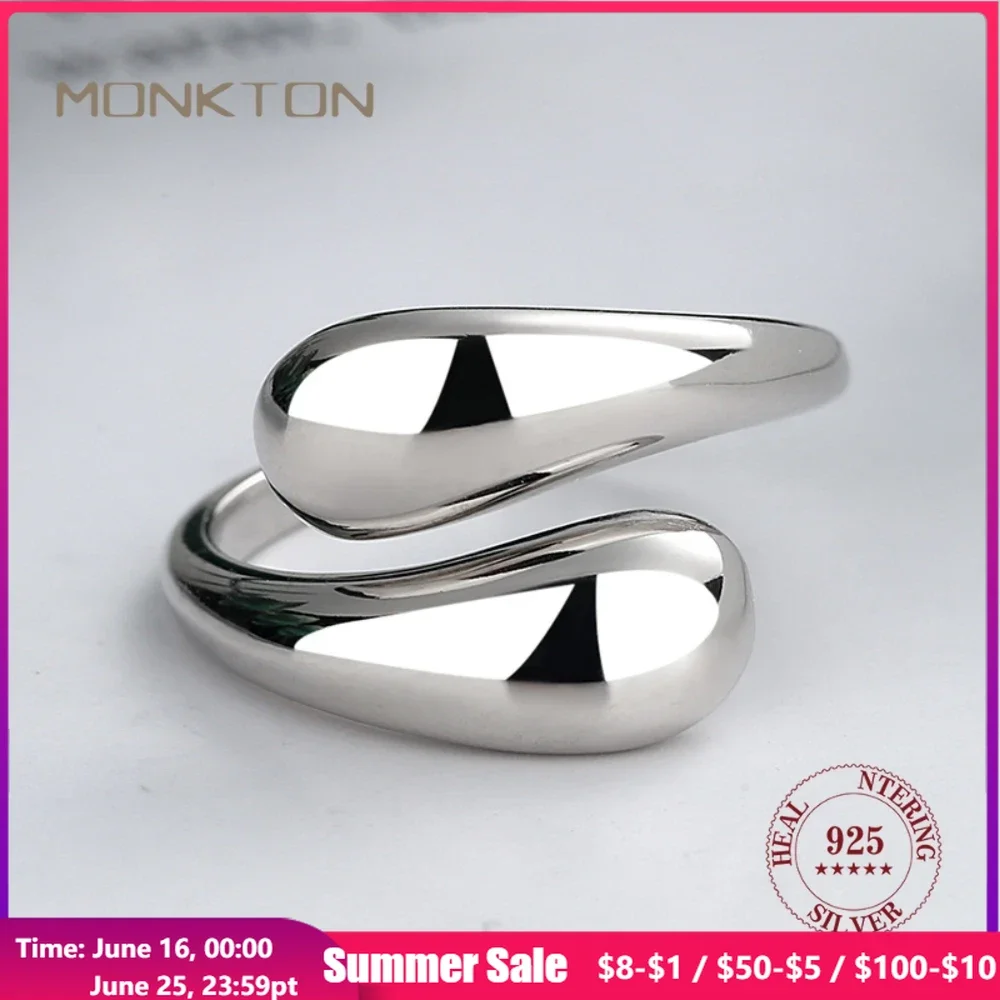 

Monkton 100% 925 Sterling Silver Chunky Water Drop Rings For Women Handmade High Polished Band Statement Ring Girl Gifts
