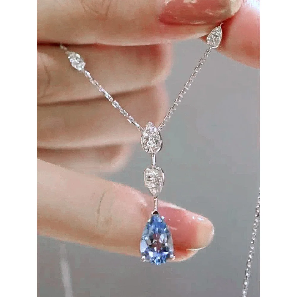 

Solid 925 Sterling Silver Pear 5CT Blue Sapphire Citrine White Sapphire Gemstone Women Necklace Pendant Jewelry Wholesale