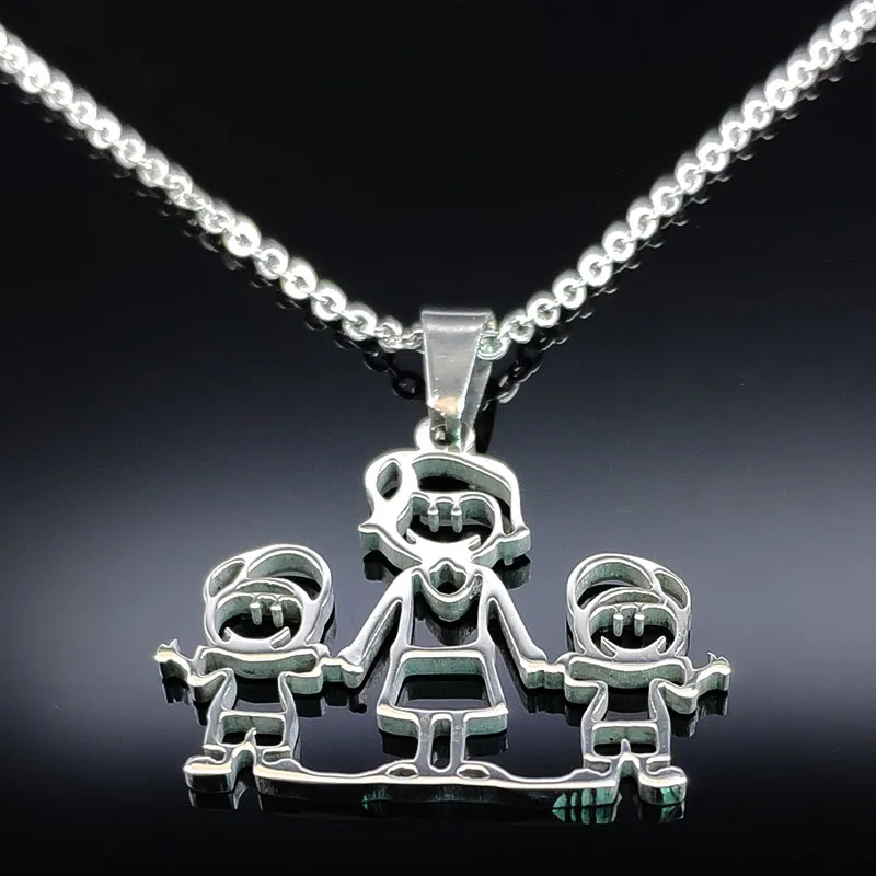 Mothers and Children Family Stainless Steel Necklaces Silver Color Necklace Jewelry dia de la madre Mother\'s Day Gift N328S01