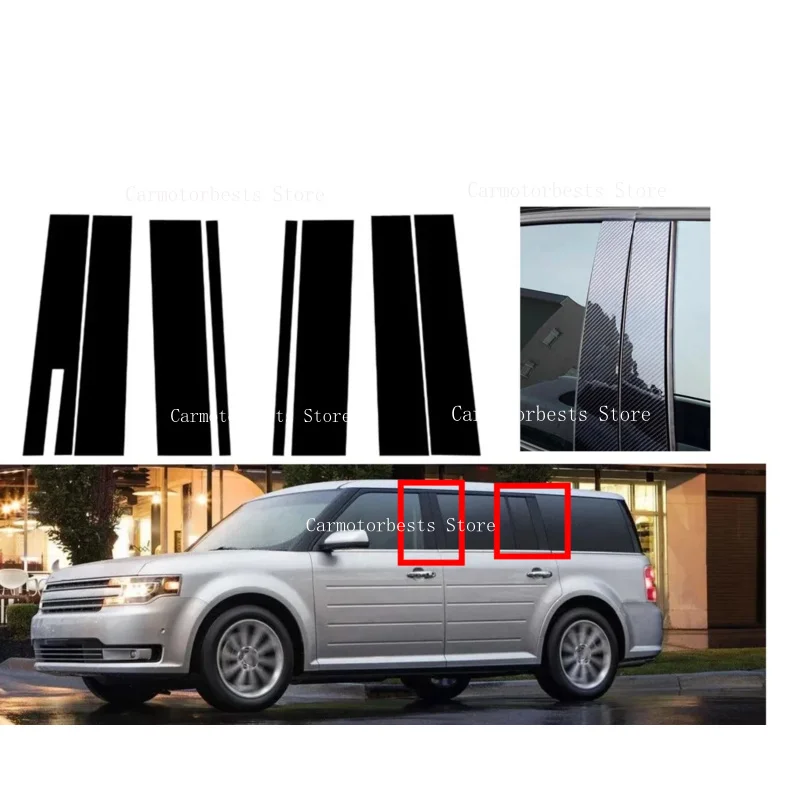 8pcs Silver Carbon Glossy Black Trim Pillar Posts Fit For Ford Flex Keyless 2009-2017 2018 2019 Window Decor Cover Stickers