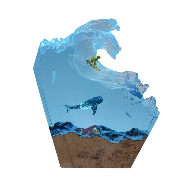Handmade fir whale shark jellyfish surf diver table decoration small night ambient light