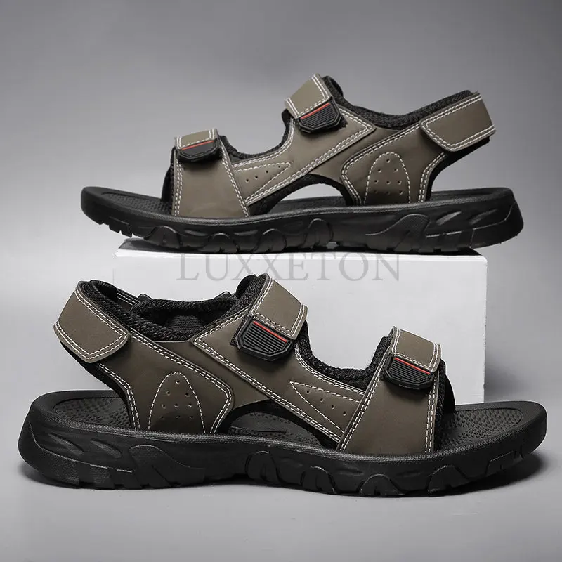 Men Leather Sandals Beach Sandals Shoes Non-slip Personality Slippers Outdoor Breathable Casual Shoes Comfortable Size 39-47