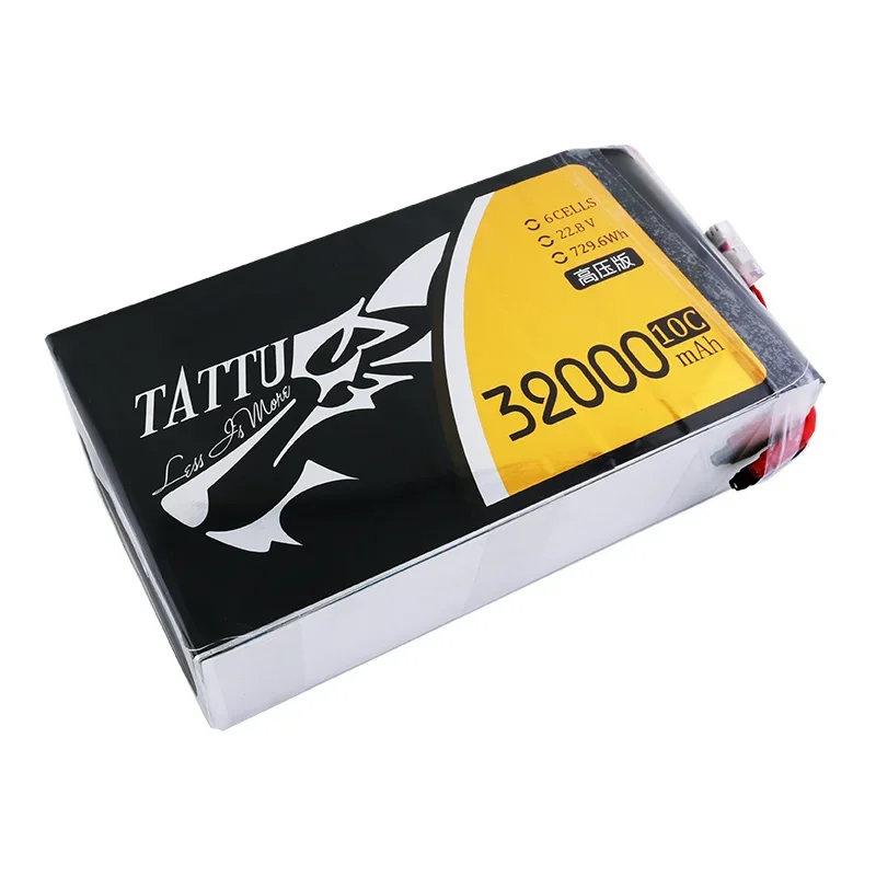 Bateria de lítio de alta tensão Tattu 32000mAh 6S 22,8V 25C 10C, adequada para dinâmica de robô experimental de modelo grande de aeronave