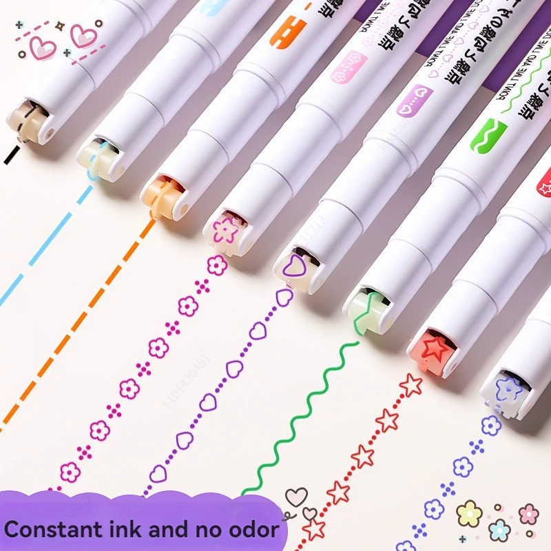 6-24pcs/set Flower Line Shape Highlighter Pen Roller Tip Curve Liner Marker Kawaii Stationery School Office Supplies