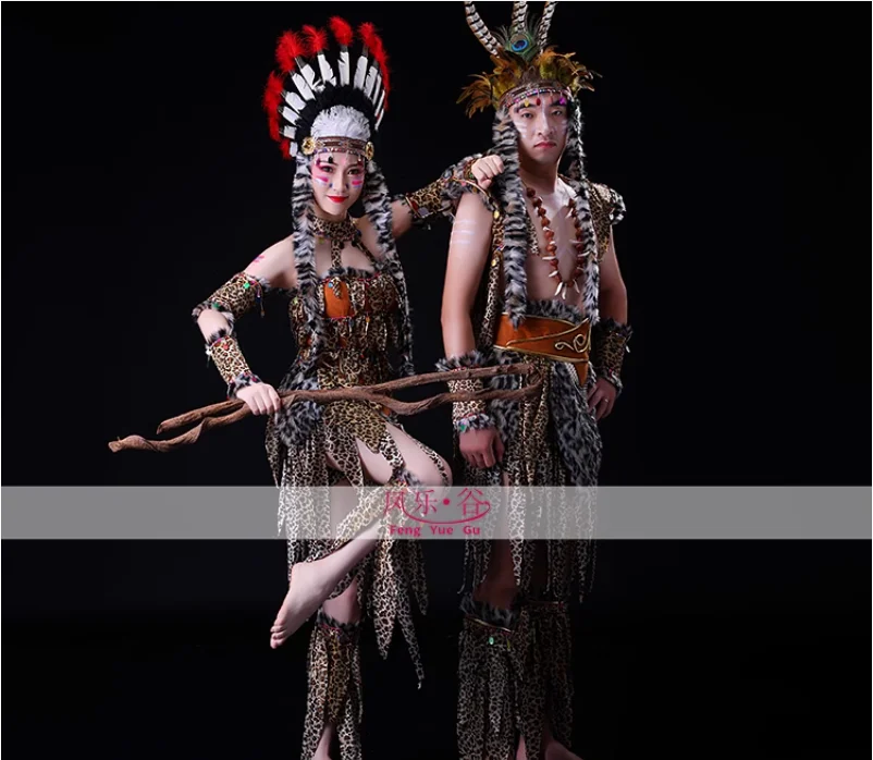 African Costume Cosplay Halloween Wild Man Costume Indian Stage Performance