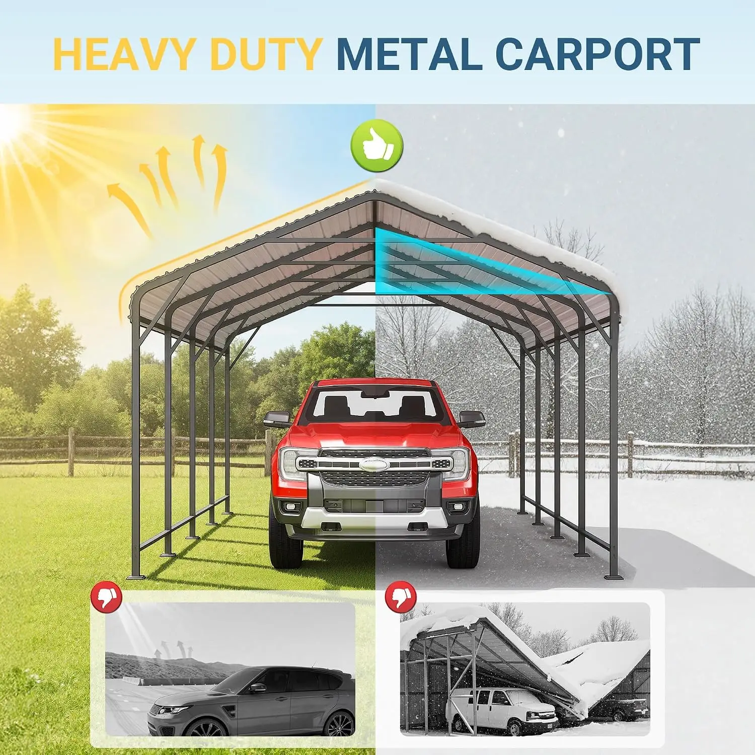 12 x 20 FT Metal Carport, Heavy Duty Carport with Thicker Frame and Base, UV-resistant & Waterproof All-Weather Outdoor, Custom