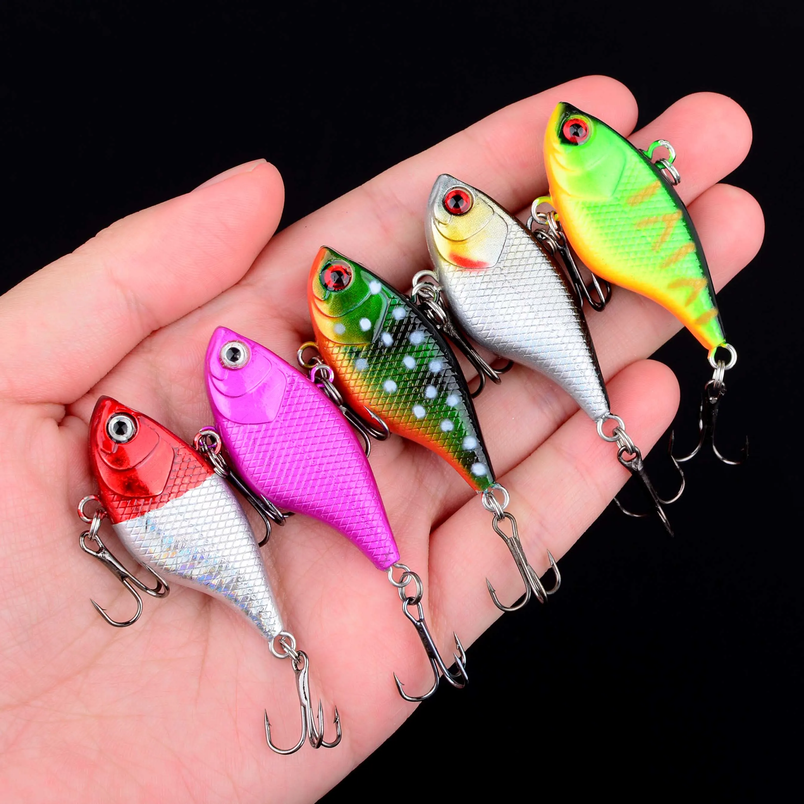 5 قطعة السحر الصلب VIB الصيد أسماك الطعم ثلاثة أضعاف السنانير كرانكبيت Wobblers صيد السمك عيون ثلاثية الأبعاد