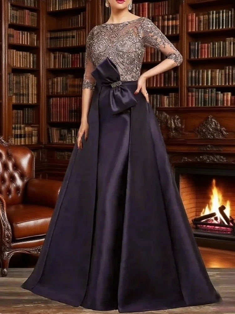 신부 드레스의 어머니 새로운 오-넥 a 라인 웨딩 게스트 가운 레이스 아플리케 보우 셔링 드레스 맞춤형