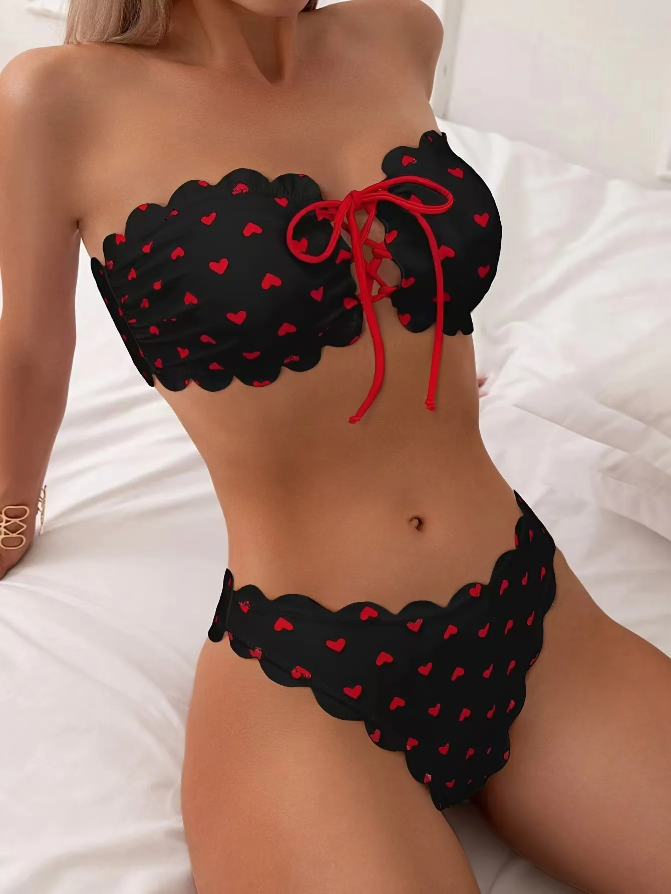 Maillot de bain brésilien deux pièces, sexy, à pois, soutien-gorge push up, motif floral, pour femmes, vêtements de plage, 2024