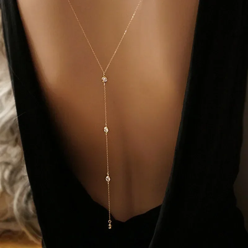 Fashion Gold/Silver Plated Chain Back Necklace Long Beaded Lariat Y Necklace Gift For Bridal