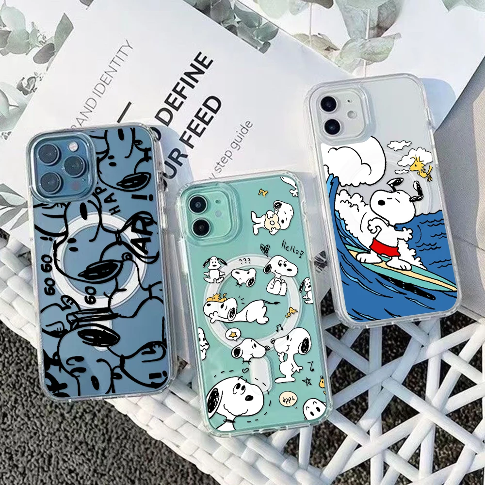 Cute S-Snoopys Dog Magnetic Phone Case for Samsung Galaxy S25 S24 S23 S22 S21 S20 FE Edge Plus Ultra 5G Soft Clear TPU Cover