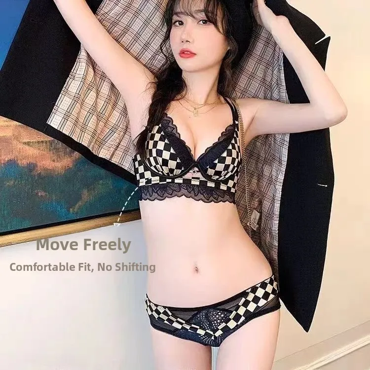 

Ultra-Thick Women's Bra Set Boosting Bust Size /4 Cup Cotton Fabric Gathered Design Pure Desire Style Home Fashion
