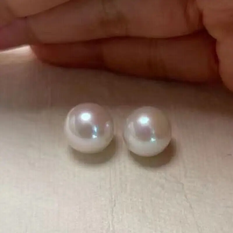 A pair 7.5-8mm south sea white round loose pearl half drilled