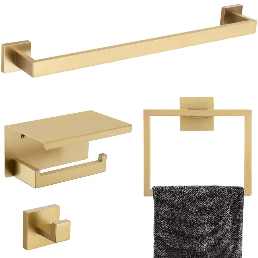 

Gold Bathroom Towel Bar Holder Sets Premium Stainless Steel 4Piece Bathroom Hardware Set Wall Mounted Bathroom Toilet Paper Hold