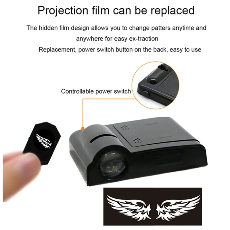 Wireless HD Laser Car Door Projector Lights - 2pcs, Auto Accessory, No Wiring Required, Battery-Powered, for Easy Night Entry