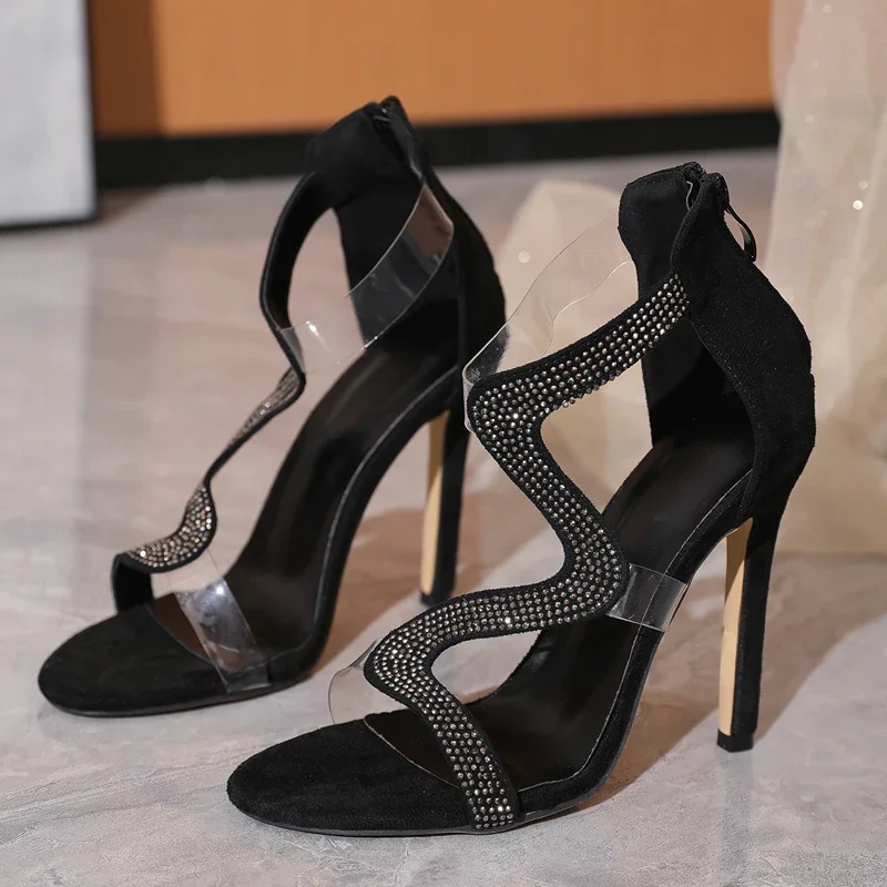 

Eilyken New Sexy Thin High Heels Women Sandals Designer Crystal Open Toe Shoes 2026 Summer Zipper Zapatos De Mujer