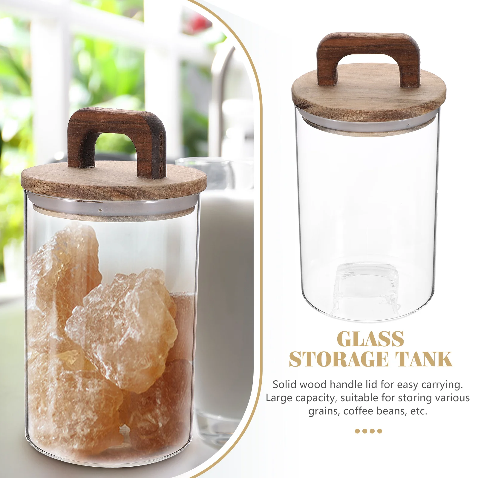 Glass Canisters Lids Clear Sugar Food Containers With Lids Coffee Canister Airtight Glass Food Storage Jars Handle Tea Sugar